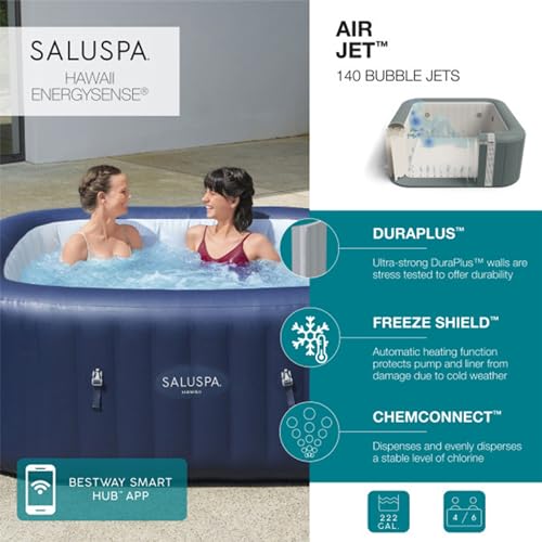 Bestway SaluSpa Hawaii AirJet 6 Person Square Inflatable Hot Tub w/140 Jets & EnergySense Cover, Blue & Non Slip Seat w/Adjustable Legs, Gray (4 Pack)