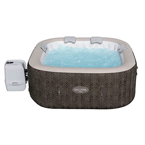 Bestway SaluSpa AirJet 4 to 6 Person Inflatable Hot Tub Square Portable Outdoor Spa with 140 Soothing AirJets and Cover, Brown