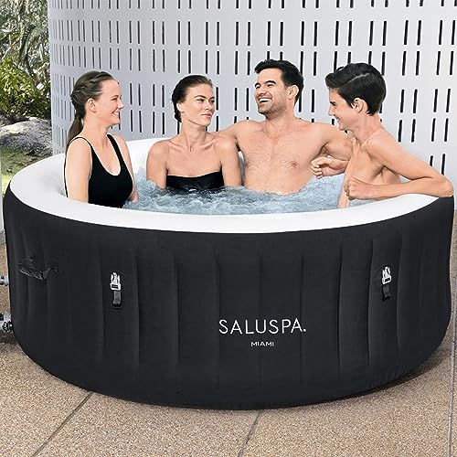 Bestway Miami SaluSpa 2 to 4 Person Inflatable Round Outdoor Hot Tub Spa with 140 Soothing AirJets, Filter Cartridges, Pump, & Insulated Cover, Black - Lucaneo