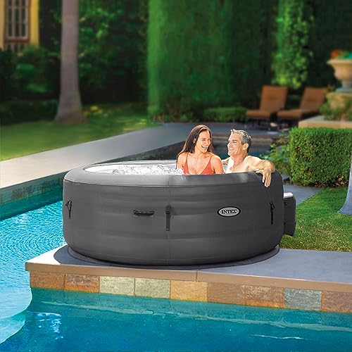 Intex SimpleSpa Bubble Massage 4 Person Inflatable Round Hot Tub Relaxing Outdoor Water Spa with Soothing Jets, Insulated Cover, and Storage Bag, Gray - Lucaneo