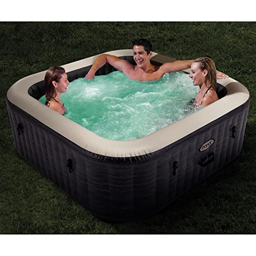 INTEX 28449EP PureSpa Greystone Deluxe Spa Set: Includes Energy Efficient Spa Cover and Wireless Control Panel – Spa Control App – Built-in FastFill Inflation System – 4 Person Capacity – 69" x 28" - Lucaneo