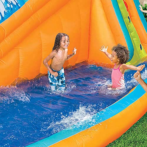 BANZAI Surf Rider Kids Inflatable Outdoor Backyard Aqua Lagoon Water Slide Splash Park with Climbing Wall, Tunnel Slide, and Splash Pool for Ages 5-12