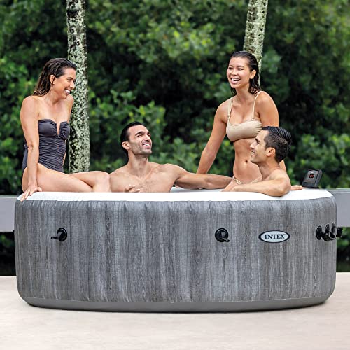 INTEX 28439EP PureSpa Greywood Deluxe Spa Set: Includes Energy Efficient Spa Cover – Spa Control App – Wireless Control Panel – 4 Person Capacity – 77" x 28" - Lucaneo