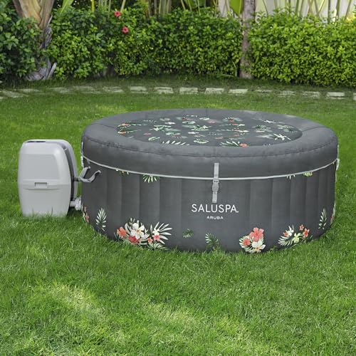 Bestway SaluSpa Aruba AirJet 2 to 3 Person Inflatable Hot Tub Round Portable Outdoor Spa with 110 Soothing Jets and Cover, Gray