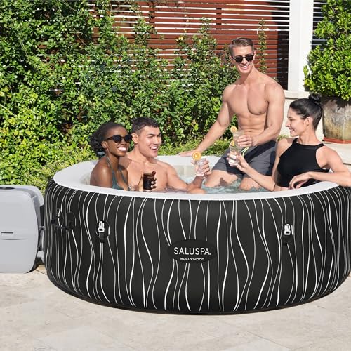 Bestway SaluSpa Hollywood EnergySense Luxe AirJet Round Inflatable 4 to 6 Adult Hot Tub with Heater, Filter, 2 Covers, and 140 AirJet System
