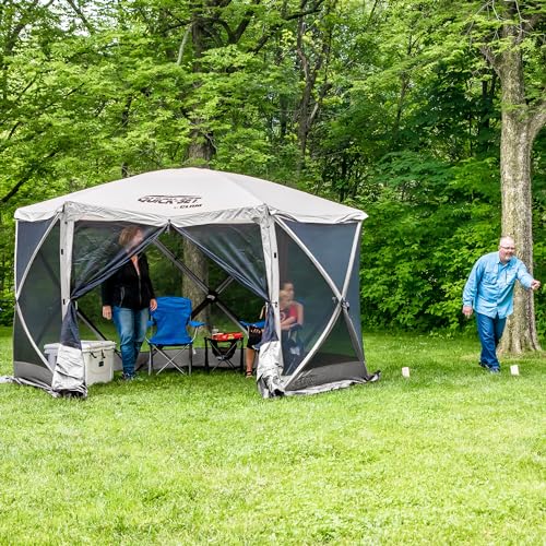 CLAM Quick-Set Escape 11.5 x 11.5 Portable Pop Up Outdoor Camping Gazebo Screen Tent Canopy Shelter and Carry Bag with 6 Wind and Sun Panels, Gray
