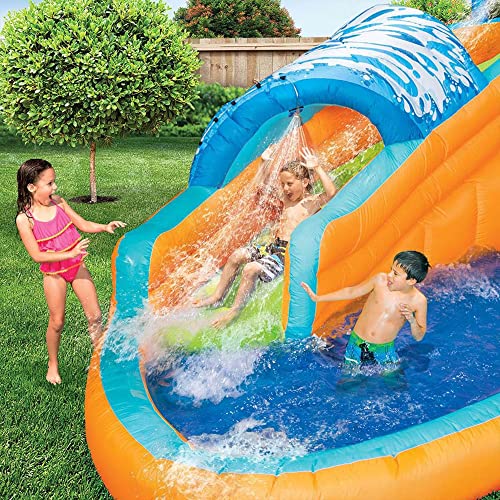 BANZAI Surf Rider Kids Inflatable Outdoor Backyard Aqua Lagoon Water Slide Splash Park with Climbing Wall, Tunnel Slide, and Splash Pool for Ages 5-12