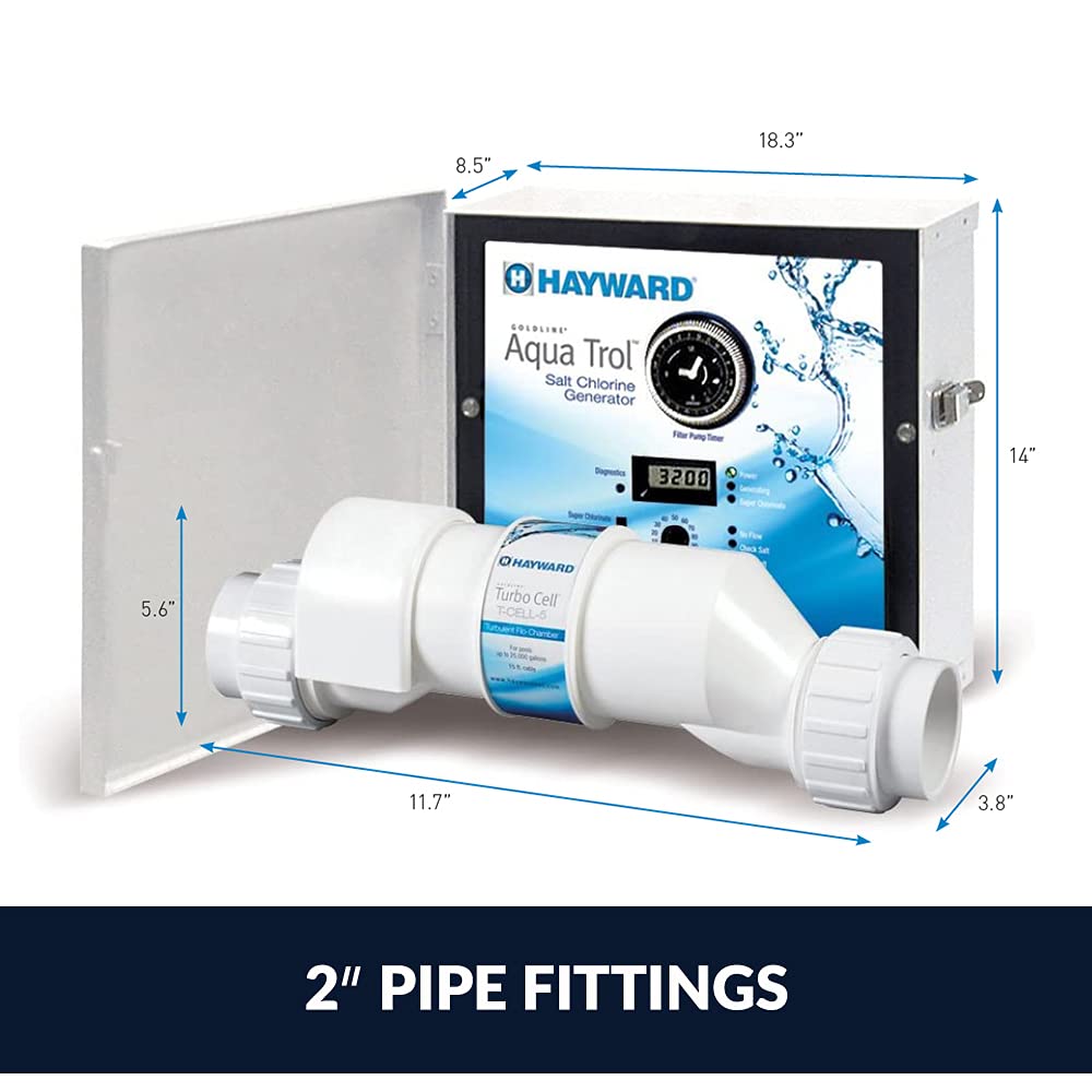 Hayward W3AQ-TROL-RJ-TL AquaTrol Salt Chlorination System for Above-Ground Pools up to 18,000 Gallons with Return Jet Fittings, Twist Lock Line Cord and Outlet