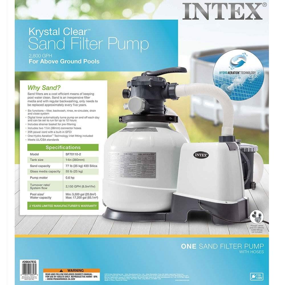 Intex 2800 GPH Pool Sand Filter Pump with Krystal Clear Saltwater System and Automatic Timer for Above Ground Swimming Pools, Black