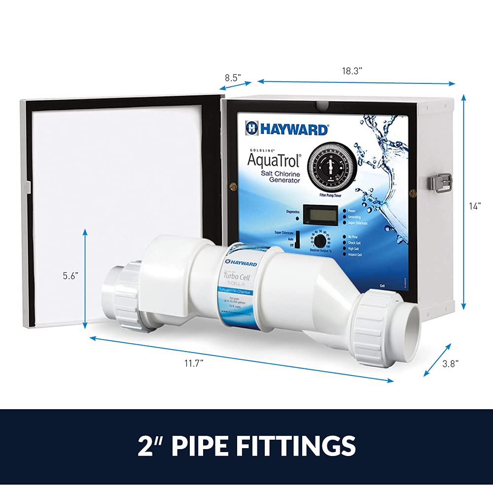 Hayward W3AQ-TROL-HP AquaTrol Salt Chlorination System for Above-Ground Pools up to 18,000 Gallons with Hose/Pipe Fittings, Straight Blade Line Cord and Outlet