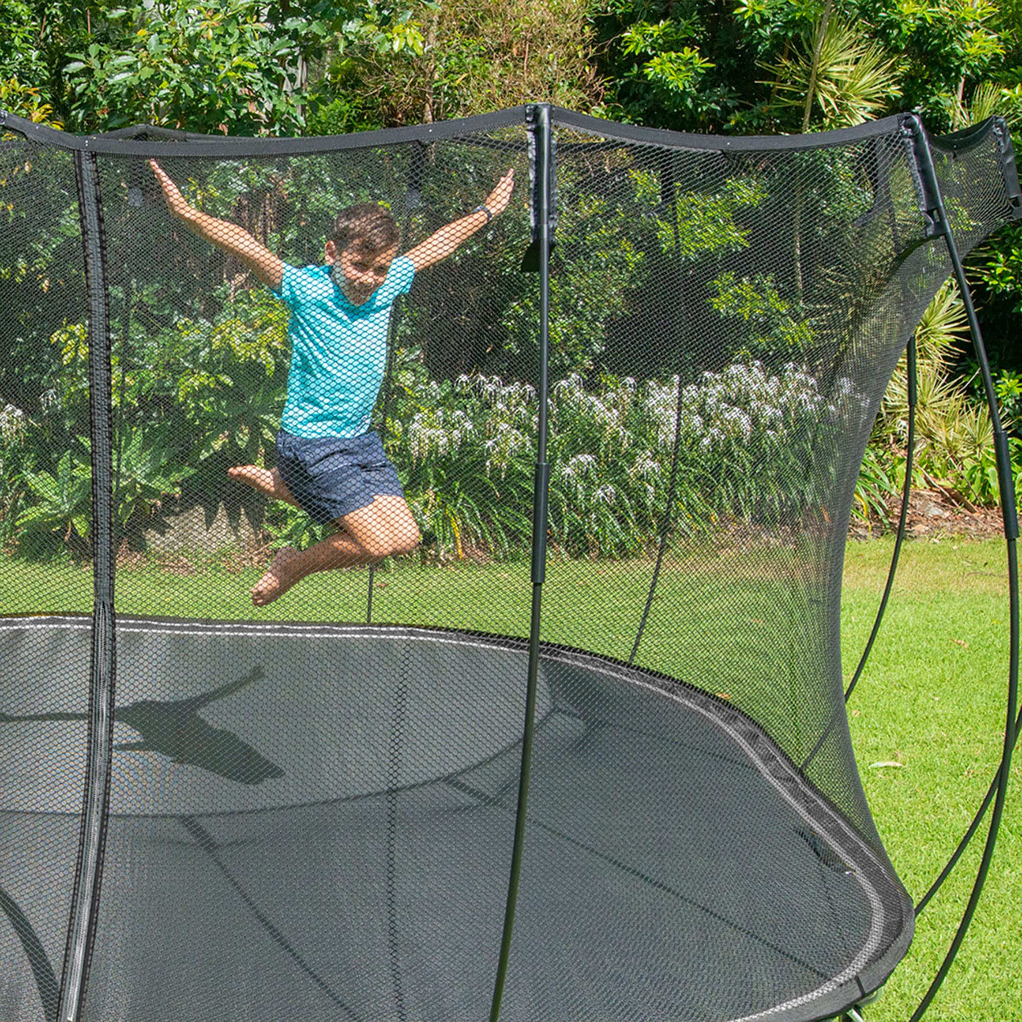 Springfree Trampoline Outdoor 11 x 11 Foot Large Square Trampoline with FlexiNet Safety Enclosure and SoftEdge Jump Bounce Mat Outdoor Play Equipment