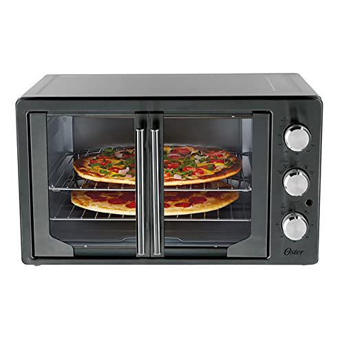 Oster 31160840 Extra Large Single Door Pull French Door Turbo Convection Toaster Oven with 2 Removable Baking Racks, Metallic and Charcoal - Lucaneo