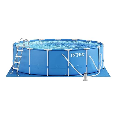 Intex 28241EH 15 Foot x 48 Inch Metal Frame Outdoor Above Ground Swimming Pool Set with Filter Pump, Ladder, Ground Cloth, and Pool Cover