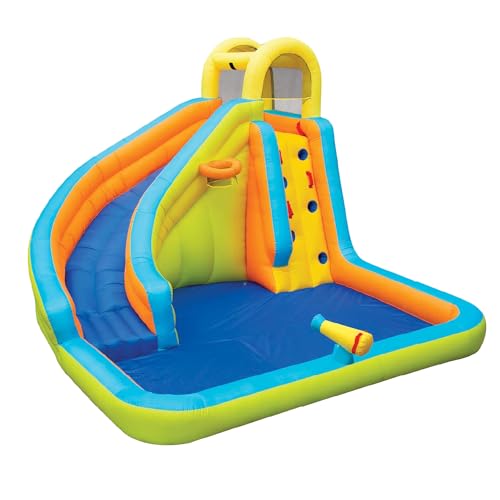 Banzai Splash ’N’ Blast Inflatable Water Park with Slide, Basketball Hoop, and Water Cannon