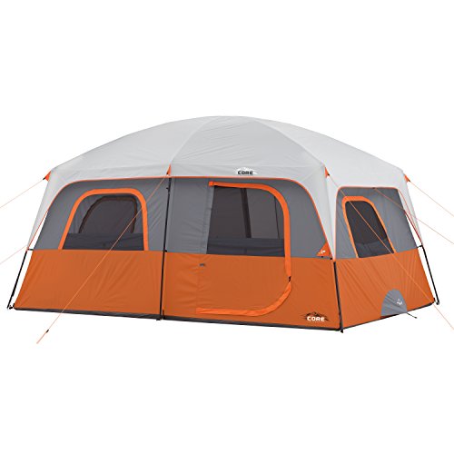 CORE 10 Person Tent | Large Multi Room Tent for Family | Included Tent Gear Loft Organizer for Camping Accessories | Portable Cabin Huge Tent with Carry Bag for Outdoor Car Camping - Lucaneo