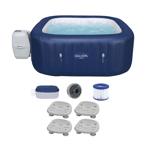Bestway SaluSpa Hawaii AirJet 6 Person Square Inflatable Hot Tub w/140 Jets & EnergySense Cover, Blue & Non Slip Seat w/Adjustable Legs, Gray (4 Pack)