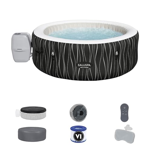 Bestway SaluSpa Hollywood EnergySense Luxe AirJet Round Inflatable 4 to 6 Adult Hot Tub with Heater, Filter, 2 Covers, and 140 AirJet System