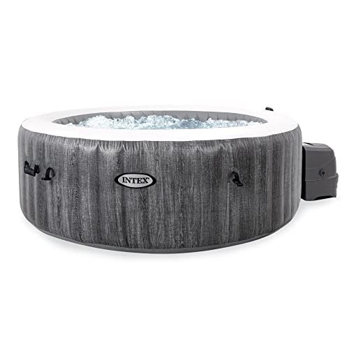 INTEX 28439EP PureSpa Greywood Deluxe Spa Set: Includes Energy Efficient Spa Cover – Spa Control App – Wireless Control Panel – 4 Person Capacity – 77" x 28" - Lucaneo