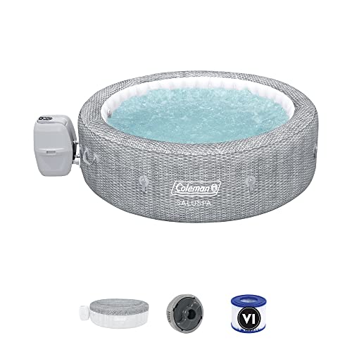 Coleman SaluSpa Sicily AirJet 2 to 7 Person Inflatable Hot Tub Round Portable Outdoor Spa with 180 Soothing AirJets and Insulated Cover, Gray - Lucaneo