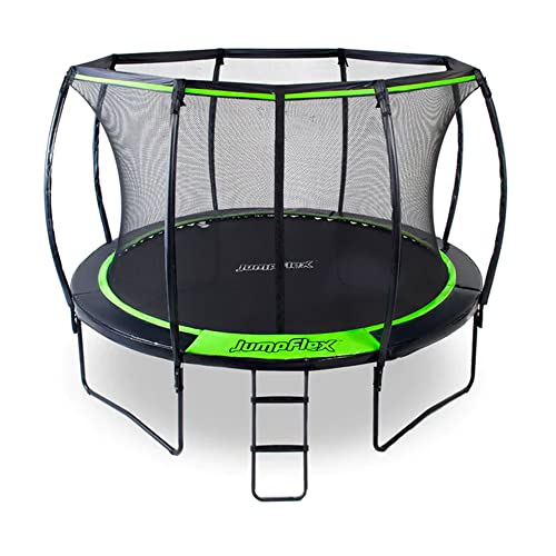 Jumpflex Flex120 12 Foot Trampoline for Outdoors with Full Net Enclosure and Ladder, Max Weight of 550 Pounds, Made with High Tensile Springs, Black