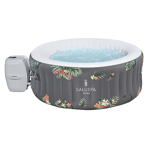 Bestway SaluSpa Aruba AirJet 2 to 3 Person Inflatable Hot Tub Round Portable Outdoor Spa with 110 AirJets and EnergySense Energy Saving Cover, Grey - Lucaneo