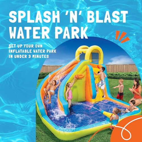 Banzai Splash ’N’ Blast Inflatable Water Park with Slide, Basketball Hoop, and Water Cannon