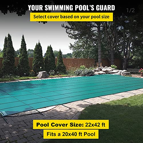 Happybuy Pool Safety Cover Fits 20x40ft Rectangle Inground Safety Pool Cover Green Mesh with 4x8ft Center End Steps Solid Pool Safety Cover for Swimming Pool Winter Safety Cover