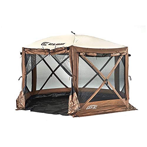 CLAM Quickset Pavilion Camper Brown 8 Person Tent and Tan Tent Rain Fly Tarp