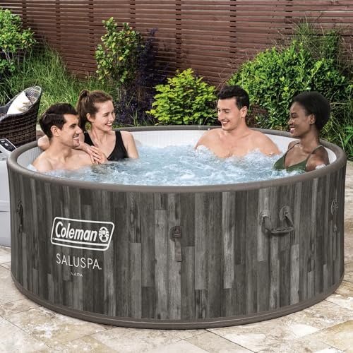 Bestway Coleman Napa AirJet 5 to 7 Person Inflatable Hot Tub Round Portable Outdoor Spa with 180 AirJets and EnergySense Energy Saving Cover, Brown