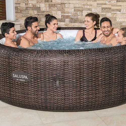 Bestway SaluSpa St Moritz AirJet 5 to 7 Person Inflatable Hot Tub Round Portable Outdoor Spa with 180 AirJets and EnergySense Energy Saving Cover
