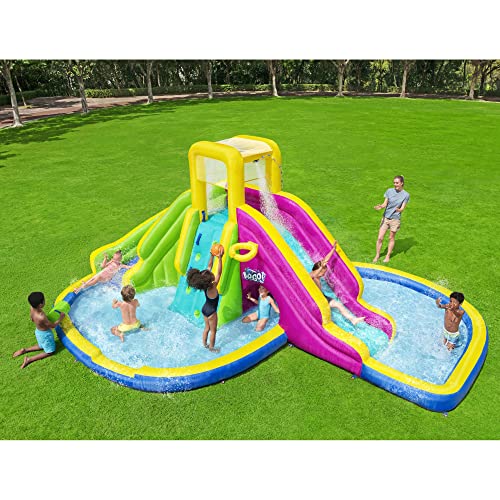 Bestway H2OGO! Funfinity Splash Kids Outdoor Inflatable Mega Water Park with Blower Air Pump, Slides, Climbing Wall, and Water Sprayers