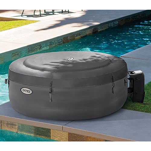 Intex SimpleSpa Bubble Massage 4 Person Inflatable Round Hot Tub Relaxing Outdoor Water Spa with Soothing Jets, Insulated Cover, and Storage Bag, Gray - Lucaneo