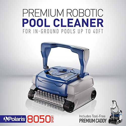 Polaris 8050 Sport Robotic Pool Cleaner, Automatic Vacuum for InGround Pools up to 40ft, Wall Climbing Vac w/ Strong Suction & Easy Access Transparent Lid