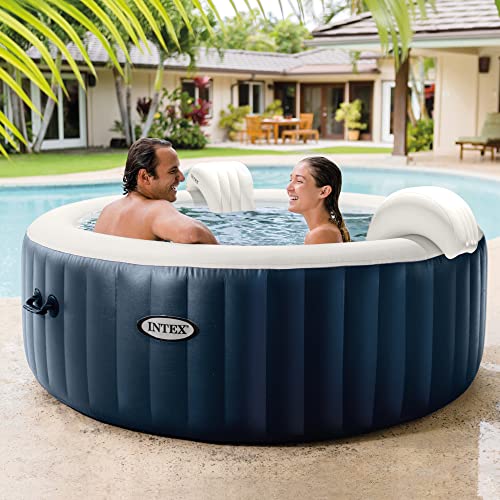 Intex 28429EP PureSpa Plus Portable Inflatable Hot Tub Bubble Jet Spa, 77 x 28, with Tablet Mobile Phone Spa Tray Accessory w/LED Light Strip, White