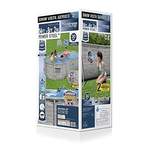 Bestway Power Steel Swim Vista Series II 14' x 8' 2" x 39.5" Above Ground Outdoor Swimming Pool Set with 530 GPH Filter Pump, Ladder, and Pool Cover