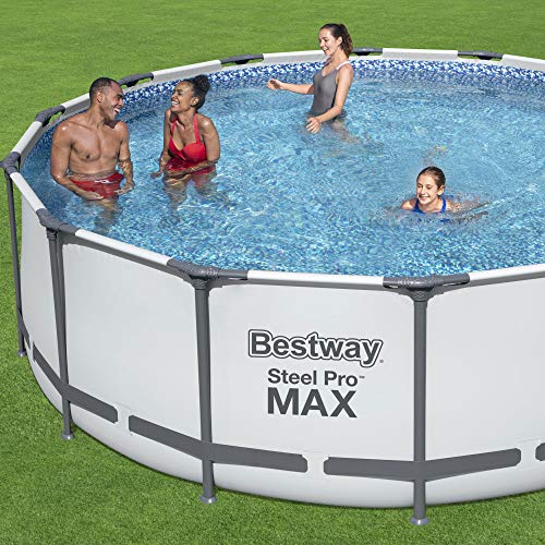 Bestway Steel Pro MAX 14’ x 48" Round Steel Above Ground Outdoor Swimming Pool Metal Frame for Backyards with Included Accessories, Blue
