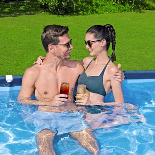 Bestway Steel Pro 13 Foot x 32 Inch Rectangular Above Ground Outdoor Pool Steel Framed Vinyl Swimming Pool with 1,506 Gallon Water Capacity, Blue