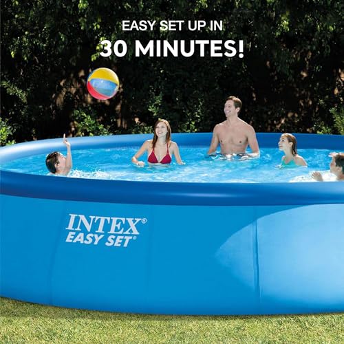 Intex 26175EH Easy Set 18 Feet by 48 Inch Round Inflatable Outdoor Backyard Above Ground Swimming Pool Set with Cover, Ladder, and Filter, Blue