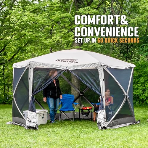 Clam Quick-Set 12.5 ft Pavilion Camper Portable Outdoor Gazebo Canopy, Brown