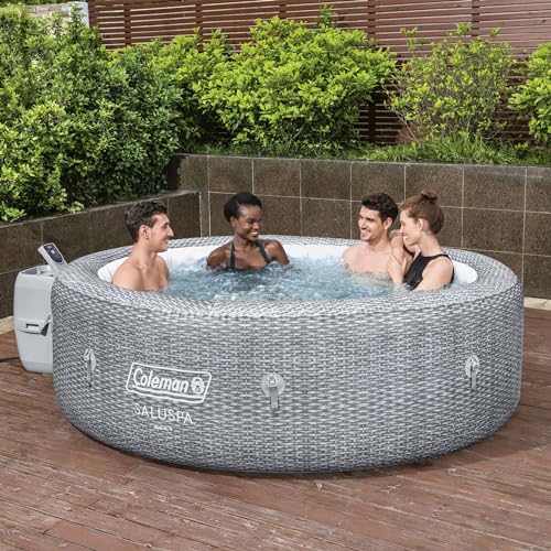 Bestway Coleman Sicily AirJet 5 to 7 Person Inflatable Hot Tub Round Portable Outdoor Spa with 180 AirJets and EnergySense Energy Saving Cover, Grey - Lucaneo
