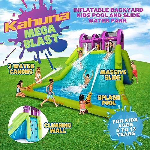 Kahuna 90808 Mega Blast Inflatable Backyard Kids Pool and Slide Water Park with Triple Water Cannons, Splash Pool, Double Wide Slide, & Climbing Wall