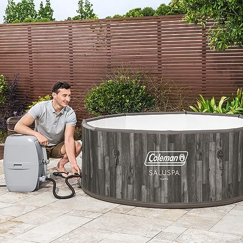 Coleman SaluSpa Napa AirJet 2 to 7 Person Inflatable Hot Tub Round Portable Outdoor Spa with 180 Soothing AirJets and Insulated Cover, Gray - Lucaneo
