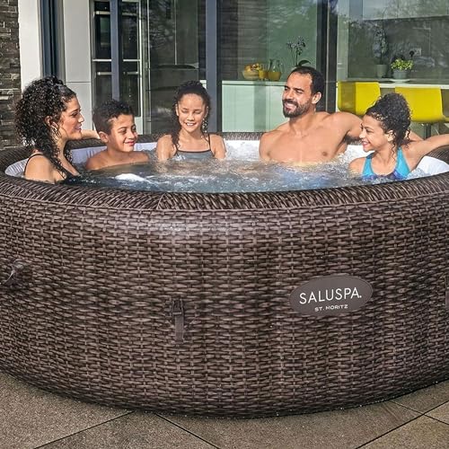 Bestway SaluSpa St Moritz AirJet 5 to 7 Person Inflatable Hot Tub Round Portable Outdoor Spa with 180 AirJets and EnergySense Energy Saving Cover