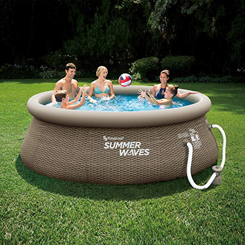 Summer Waves 10ft x 36in Quick Set Above Ground Inflatable Outdoor Swimming Pool with Filter Pump, Replacement Cartridge, and Repair Patch - Lucaneo