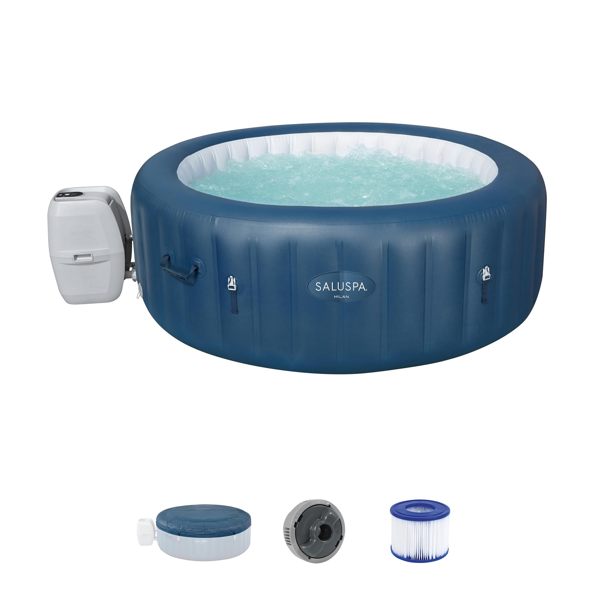 Bestway SaluSpa Milan AirJet Inflatable Hot Tub with 140 Soothing AirJets and 4-Pack of SaluSpa Underwater Non-Slip Spa Seat with Adjustable Legs