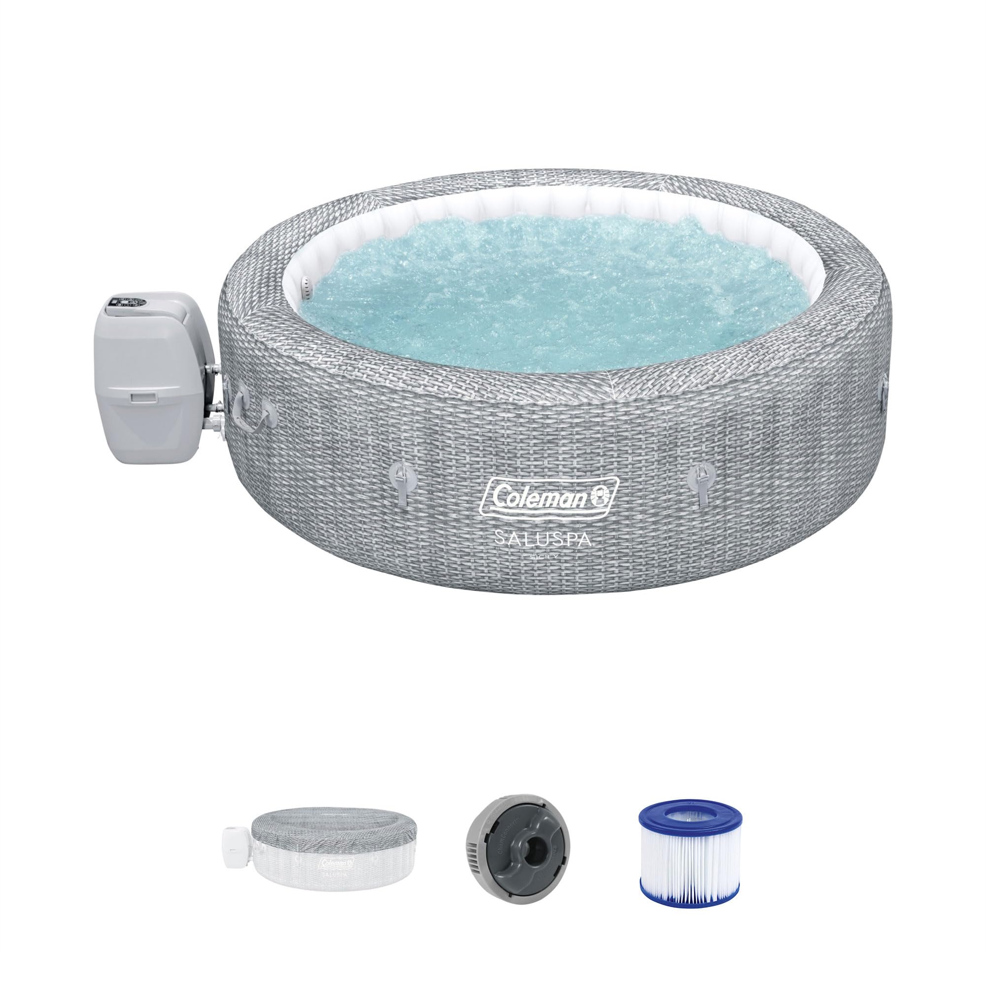 Coleman SaluSpa Sicily AirJet Inflatable Hot Tub with 2 Pack of Bestway SaluSpa Underwater Non Slip Pool/Spa Seat & Padded Headrest Pillow