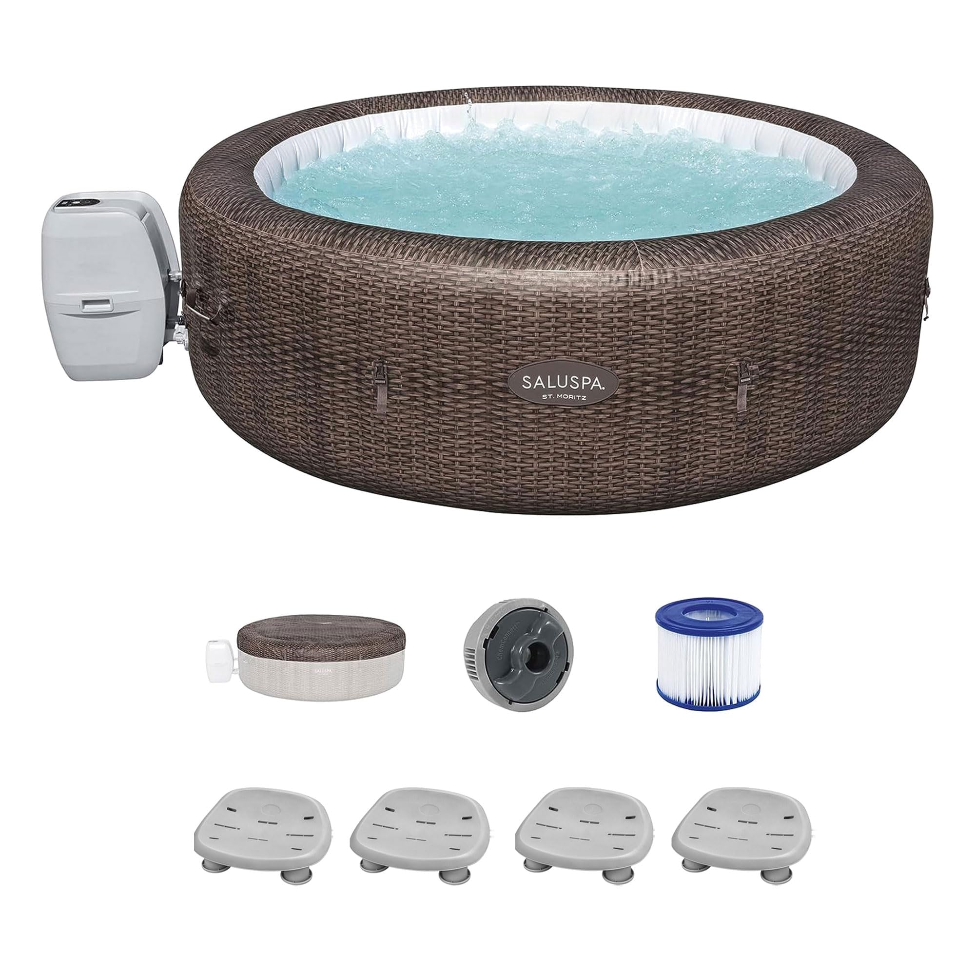 Bestway SaluSpa St Moritz Hot Tub with Chemical Floater and Pump + Bestway SaluSpa Underwater Non Slip Pool with Weighted Feet