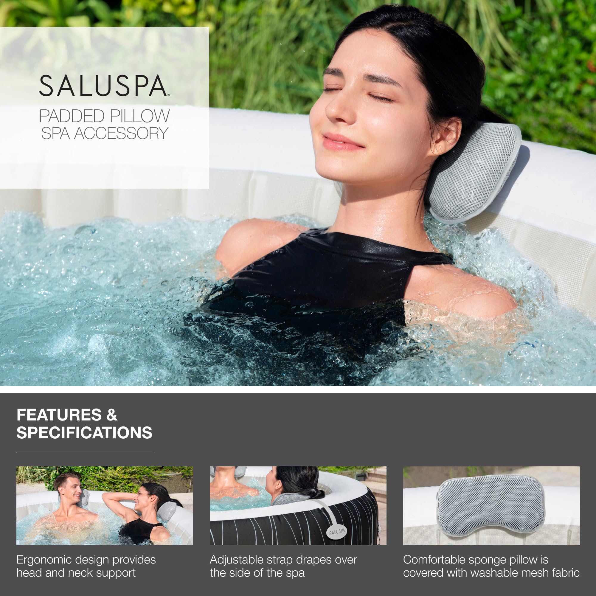 Bestway SaluSpa Milan AirJet Inflatable Hot Tub and 4-Pack of SaluSpa Underwater Non-Slip Spa Seat w/ 4 Adjustable Legs and 2 Padded Headrest Pillows