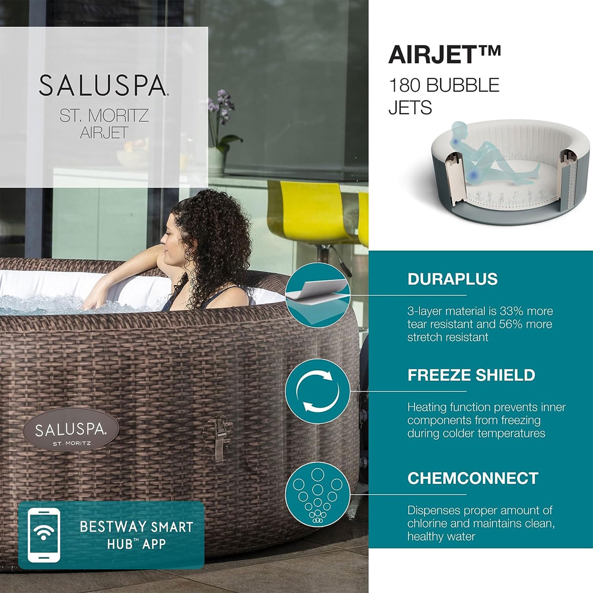 Bestway SaluSpa St Moritz Hot Tub with Chemical Floater and Pump + Bestway SaluSpa Underwater Non Slip Pool with Weighted Feet