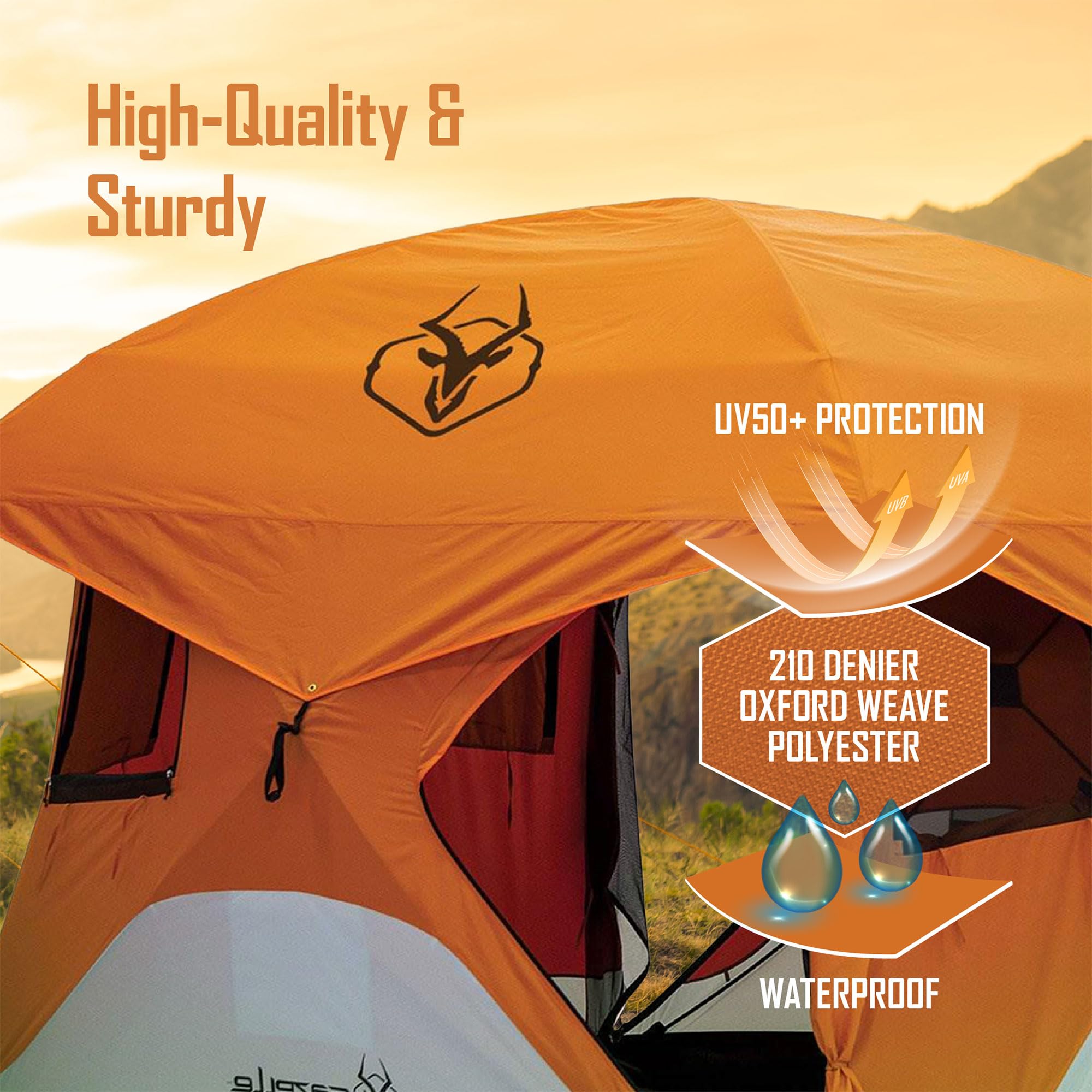 Gazelle T4 Waterproof 4 Person Portable Polyester Outdoor Pop Up Camping or Beach Tent with Removable Floor, Mesh Screens, and Rain Fly, Orange